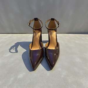 Jones New York Burgundy Patent Leather Ankle Strap Stiletto Heels